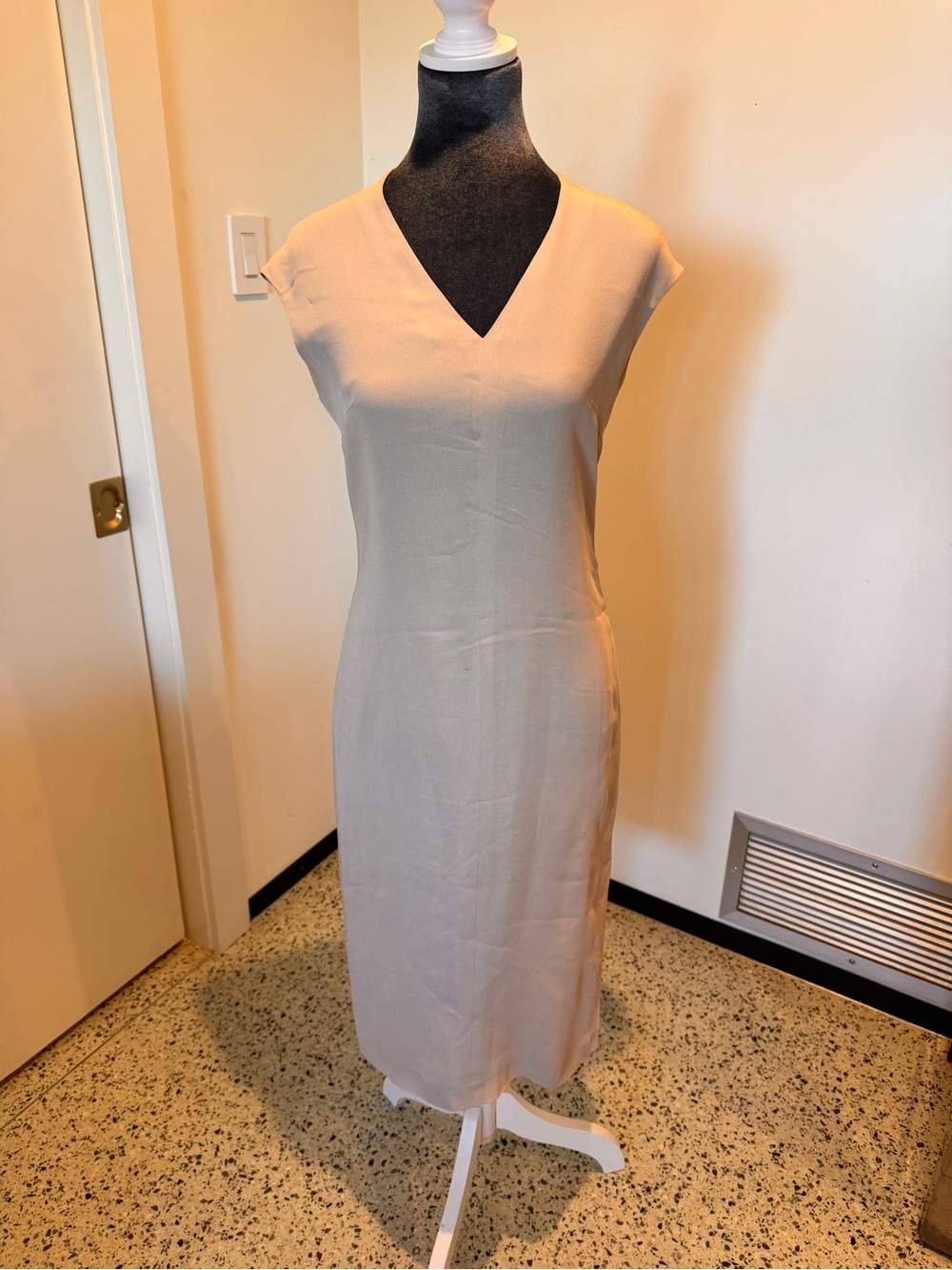 MaxMara Stone Beige V-Neck Midi Dress